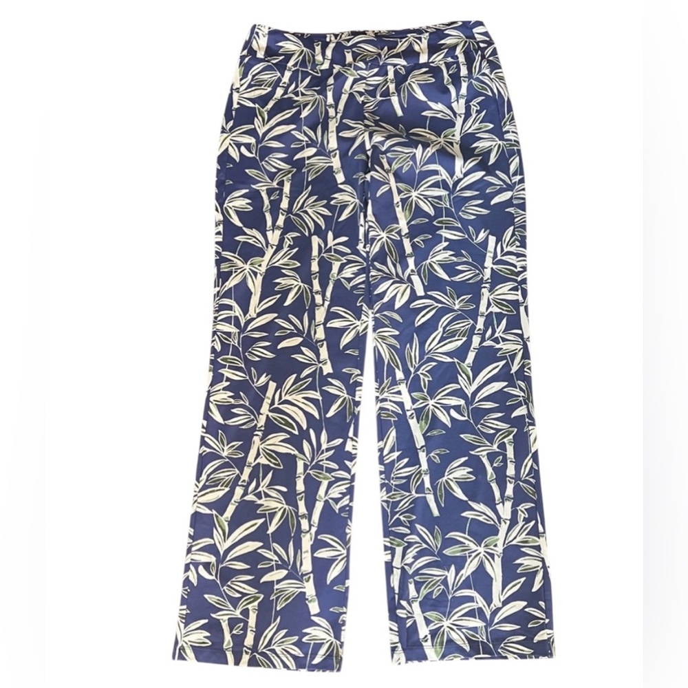 I.McLaughlin Carmel Pant Blue and White Leaf Print Pants Stretch Size L